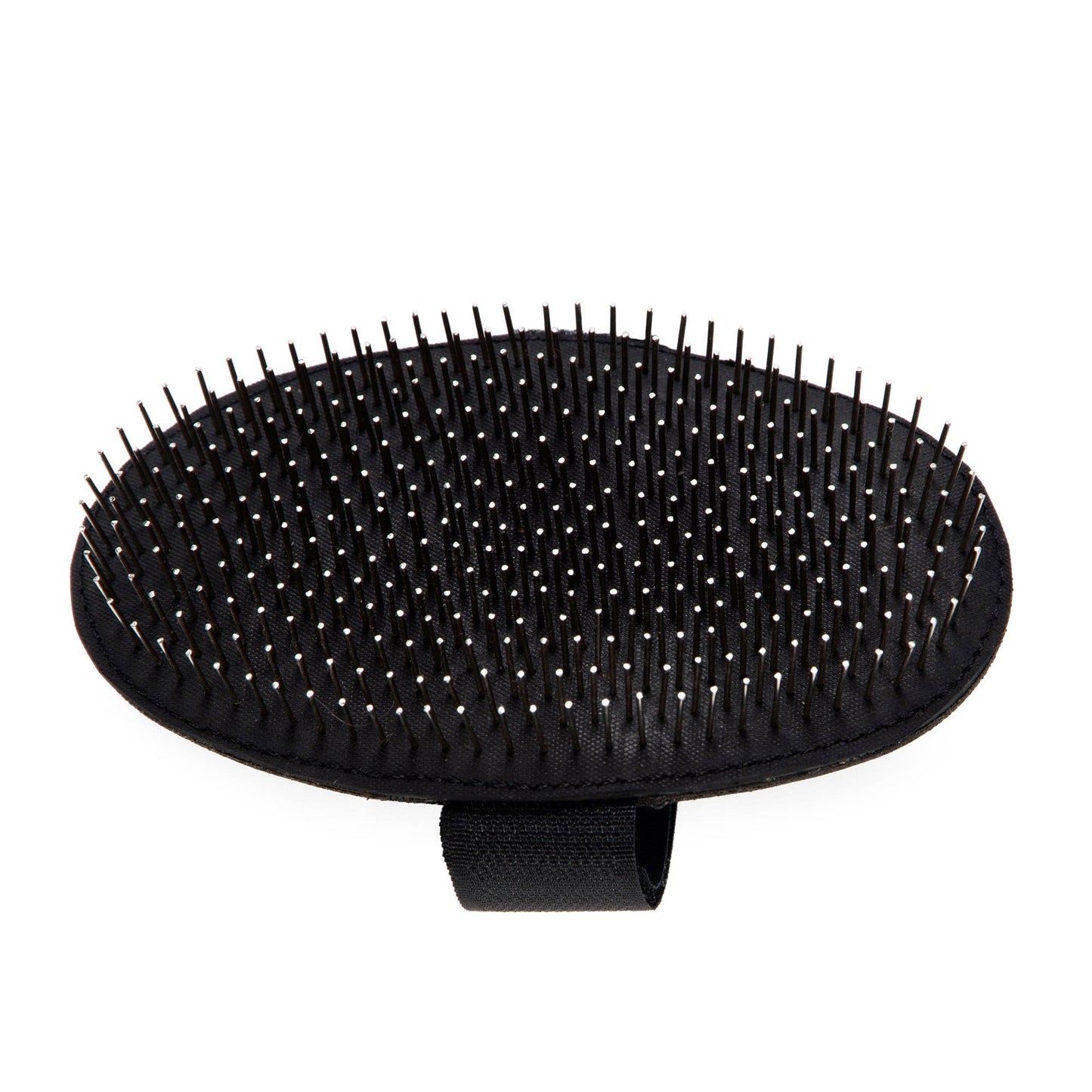 Black grooming brush with ergonomic design on a white background, featuring the Ergo brand.
