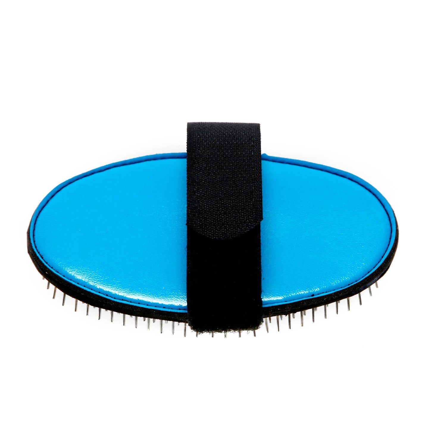Blue grooming brush with black handle on a white background, featuring 'ergo' branding.