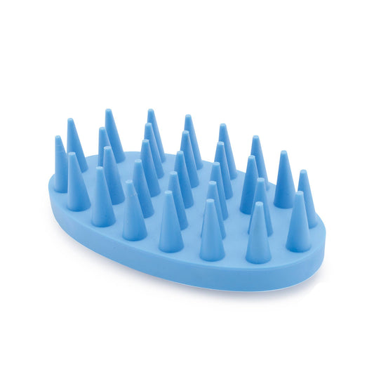 Blue grooming brush with ergonomic design on a white background, featuring the Ergo brand.