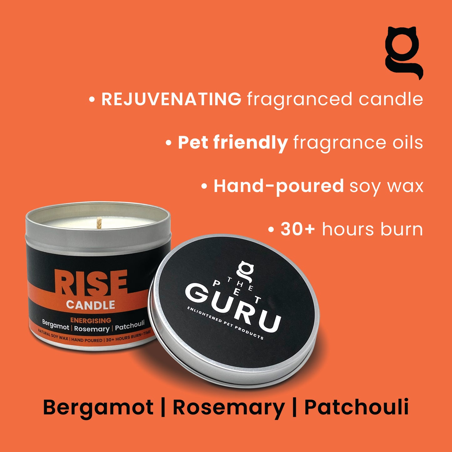 RISE energising candle - bergamot rosemary patchouli, 190gm