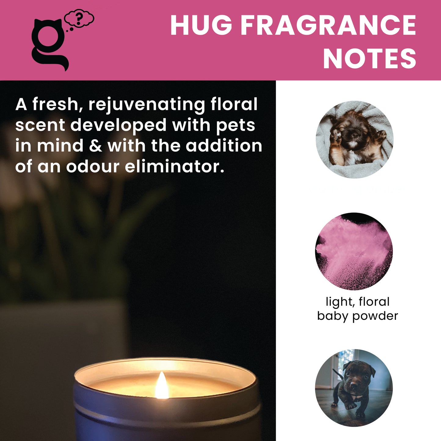 HUG rejuvenating candle - baby powder, 190gm