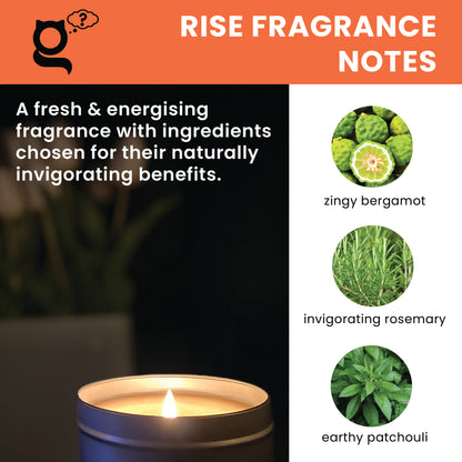 RISE energising candle - bergamot rosemary patchouli, 190gm