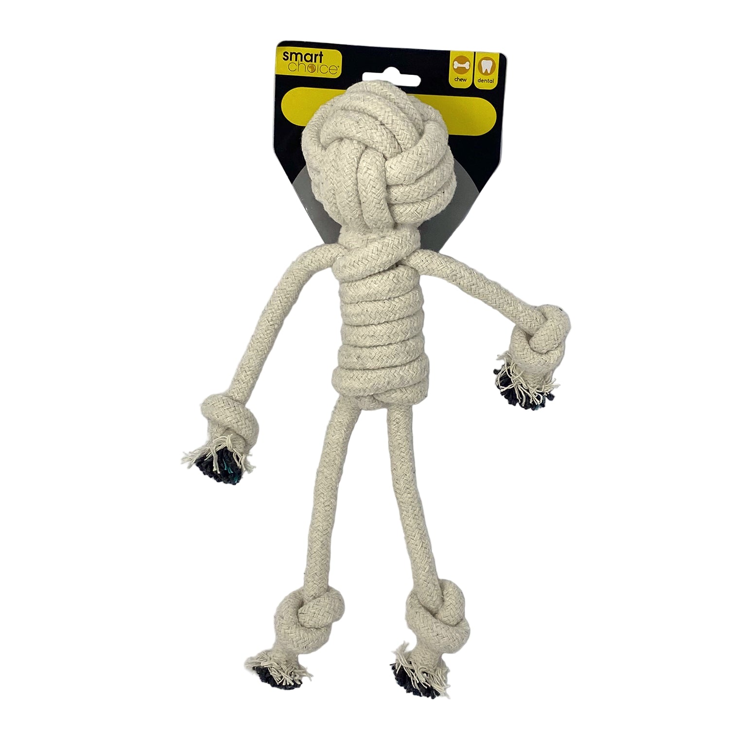 Dog toy with knotted design on a white background