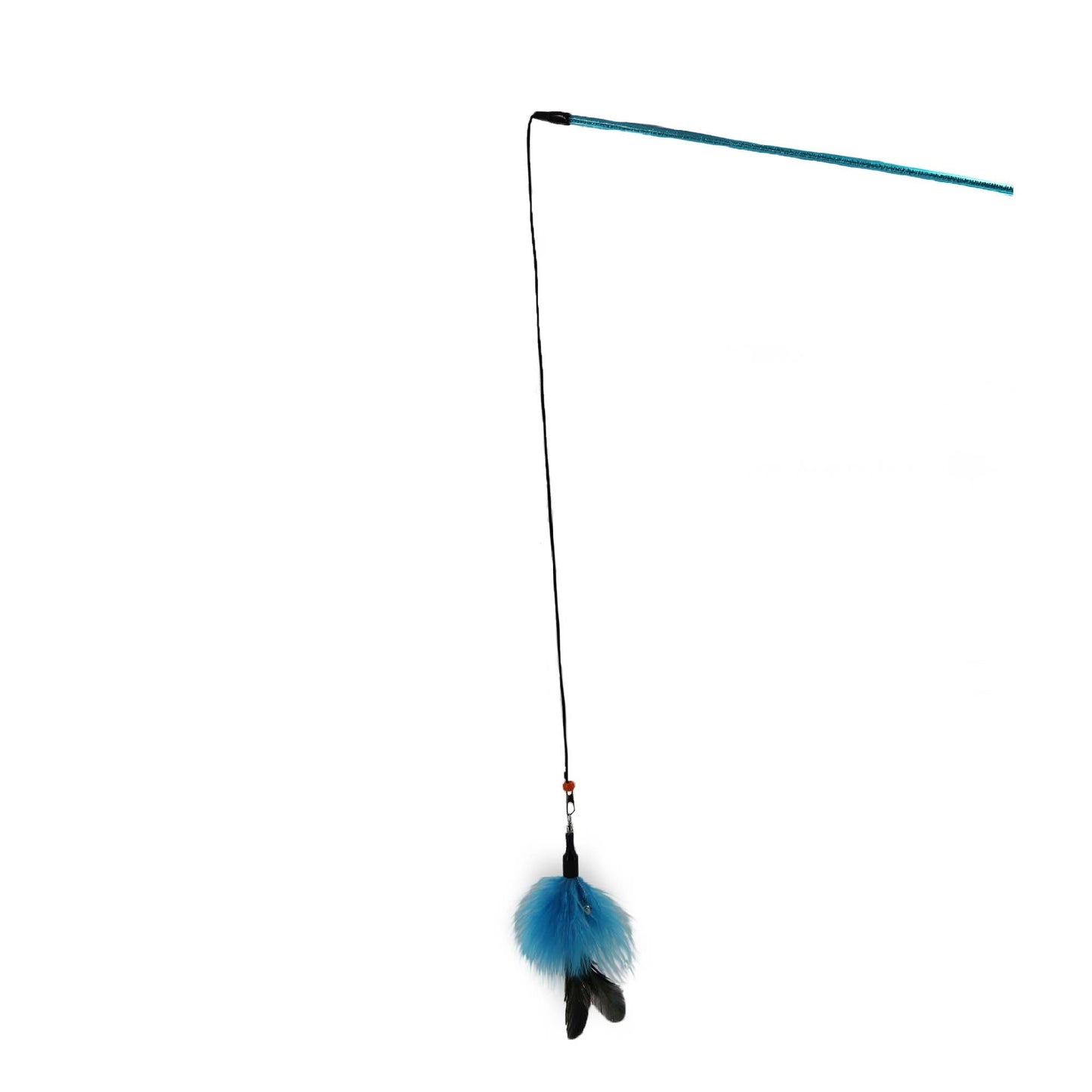 Cat toy with feather attachment on a white background