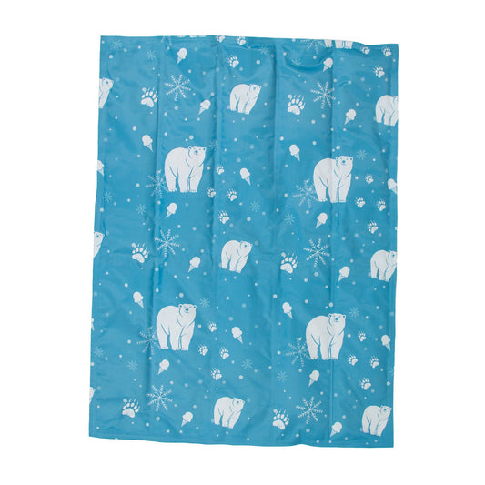 Blue ice bag for dogs with white bear and snowflake pattern on a white background